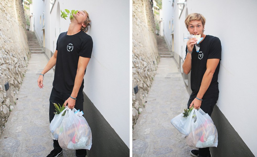 austin in amalfi buying food