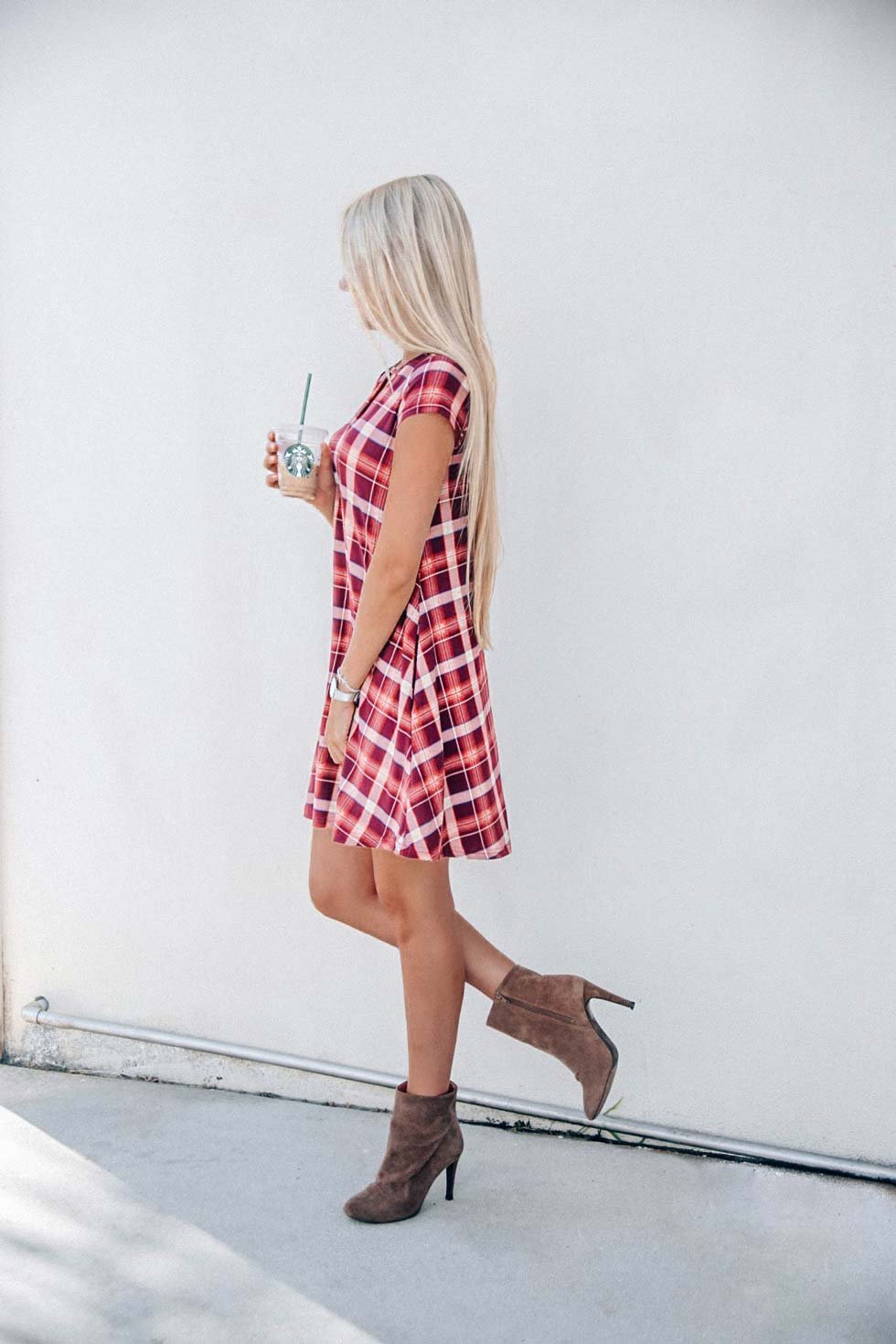 Plaid Keyhole Swing Dress by Vibe